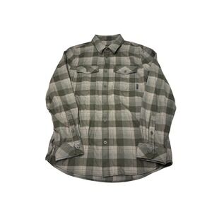 KUIU Mens Plaid Flannel Shirt Green Grey Cotton Wool Blend Large Long Sleeve